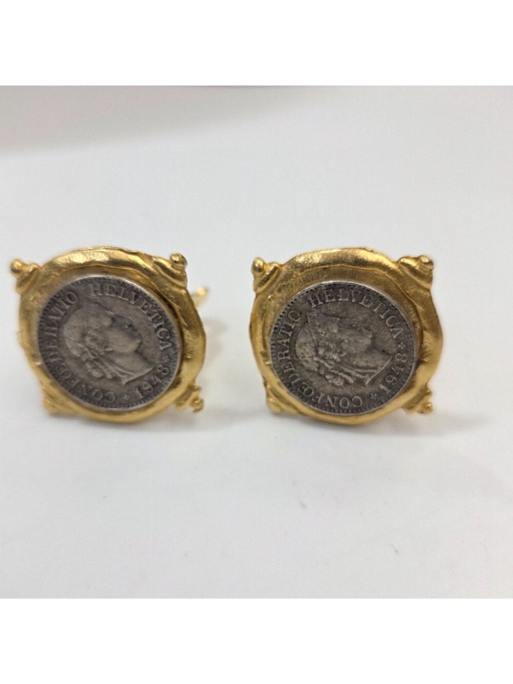 Susan Shaw 1948 Swiss Franc Coin Clip-On Earrings - Picture 4 of 7